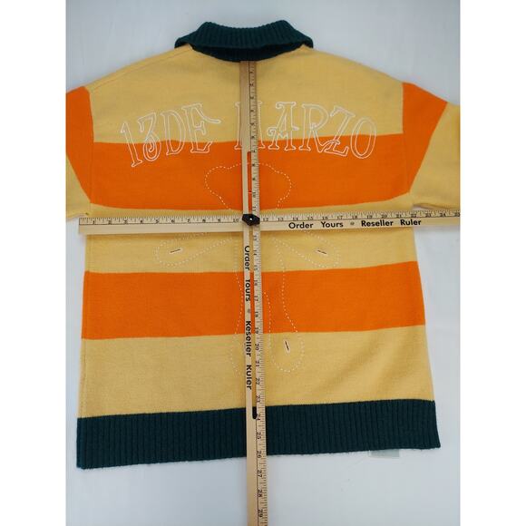 13De Marzo Polo Striped Teddy Bear Sweater Embroidered Orange Green Oversized M - Picture 6 of 10
